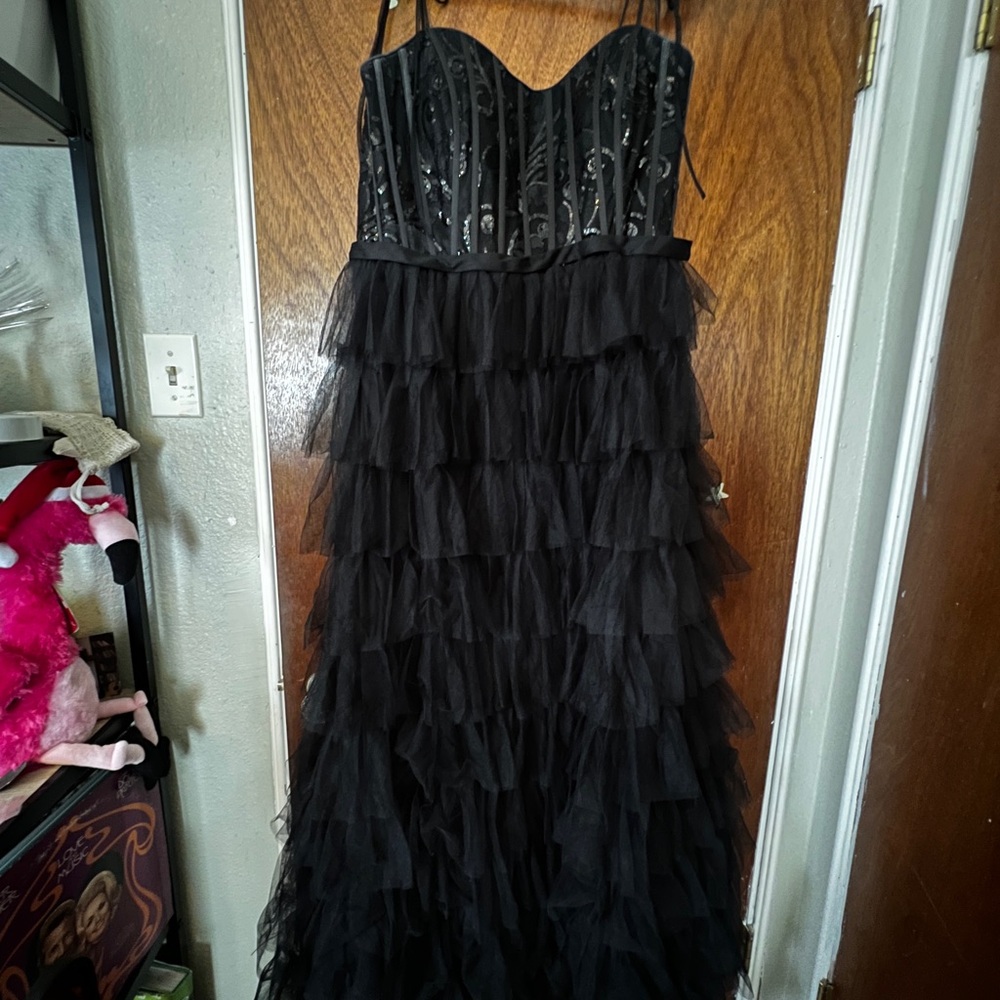 Mac Duggal Black Strapless Prom Dress